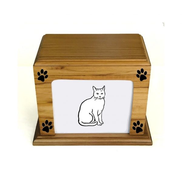 Cat Cremation Box. Pristine quality acacia cremation urn.